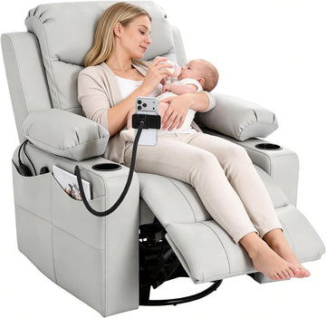 Electric Nursery Recliner Chair, Triple Motor Power Glider, 270° Swivel Rocking Chair with Adjustable Armrests