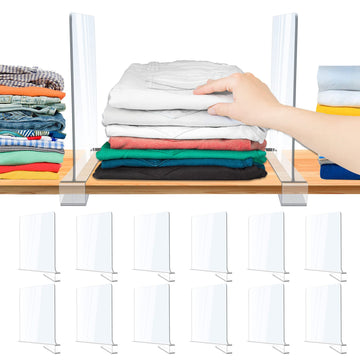 Acrylic Shelf Dividers, 12 Pack Clear Organizers for Closet Organization