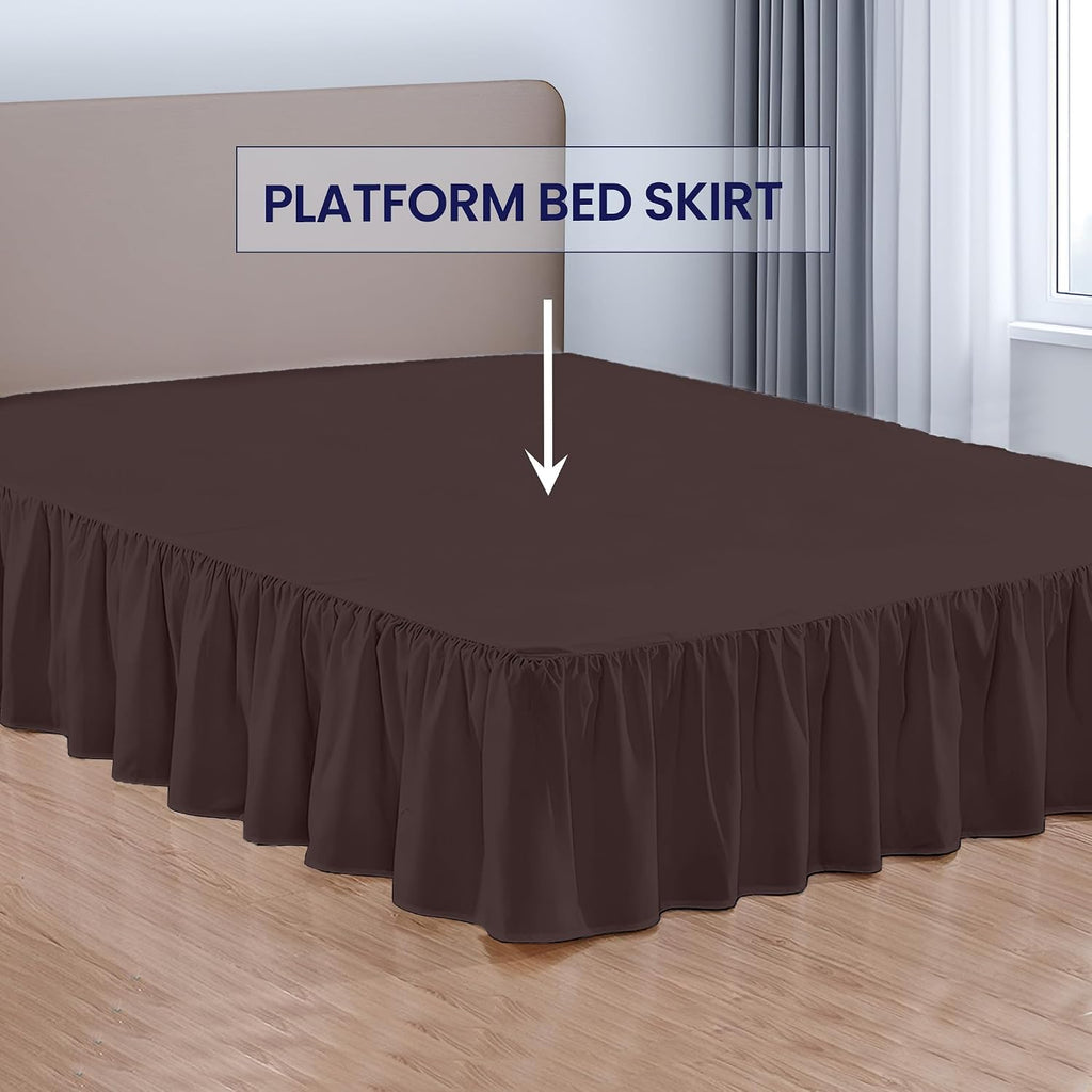 15 Inch Drop Ruffled Bed Skirt Queen - Classic Gathered Styling, Platform Style Dust Ruffle with Secure Fit, Split