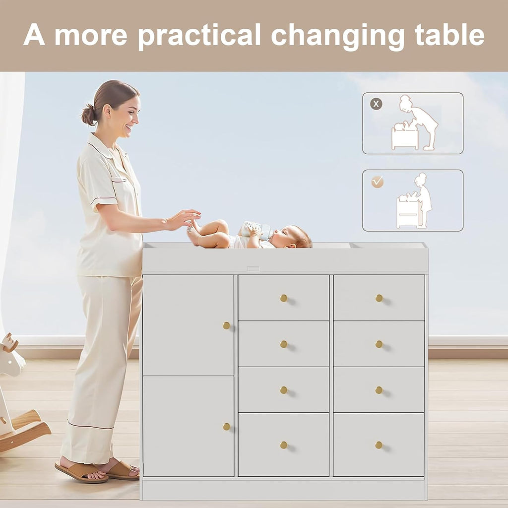 Changing Table Dresser with Drawers,Modern Baby Dresser with Changing Table Top ,Diaper Changing Station Organizer