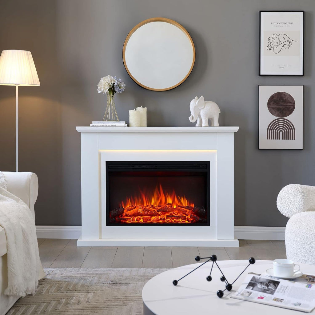Electric Fireplace with 48" Mantel Surround and Jaden 31" Insert, Cream White Finish