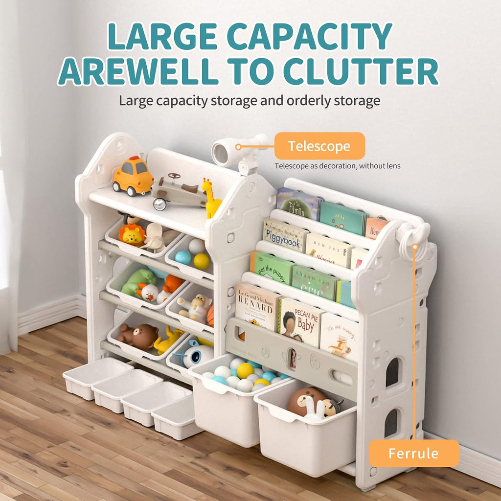 Kids Bookshelf and Toy Storage Cabinet, Montessori-Style Storage and Organization, Children Bookshelf with Bins