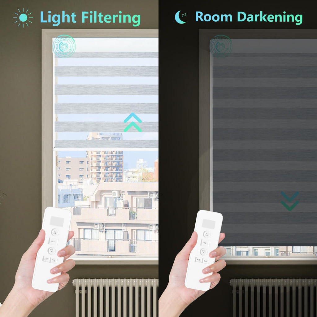 Motorized Blinds with Remote, Built-in Rechargeable Smart Blinds, Custom Size Electric Zebra Shades Compatible with