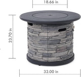 32-Inch Outdoor Porcelain Tile Gas Fire Table, 50,000 BTU Round Propane Fire Pit Table, Concrete Composite Firepit Base with Lid and Rocks