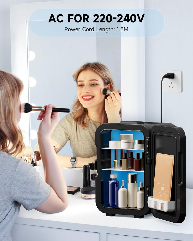 Small Mini Fridge, 18L Portable Tiny Fridge for Skincare, 120V/12V Makeup Refrigerator Mini, Thermoelectric Cooler & Warmer for Drinks, Food, Cosmetics for Office/Dorm/Car/Travel, Black