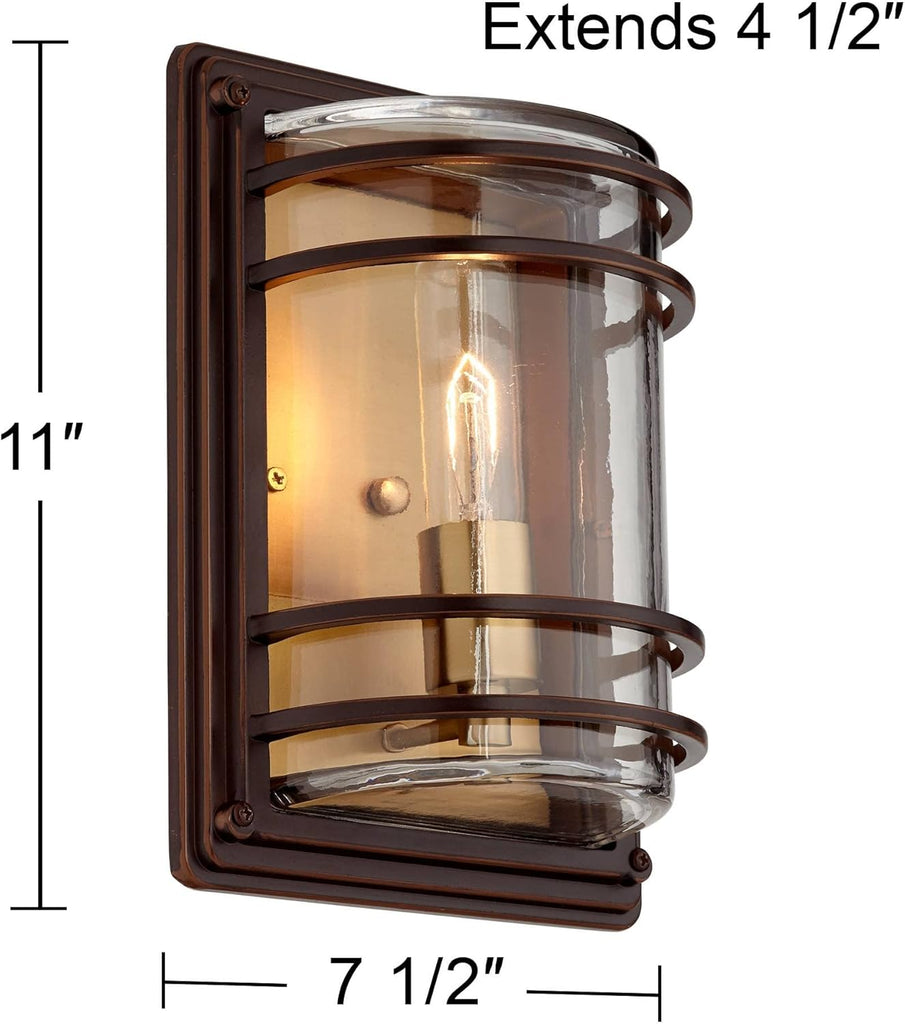 Modern Outdoor Wall Light Fixtures Set of 2 Bronze 11" Clear Glass Shade for Exterior Barn Deck House Porch Yard Patio Outside Garage Front Door Garden Home Roof Lawn