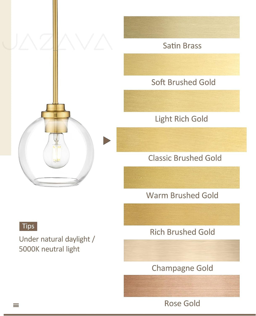 8 inch Modern Gold Pendant Light Fixtures, Mid Century Globe Pendant Lights with Clear Glass, 1 Light Hanging Lights