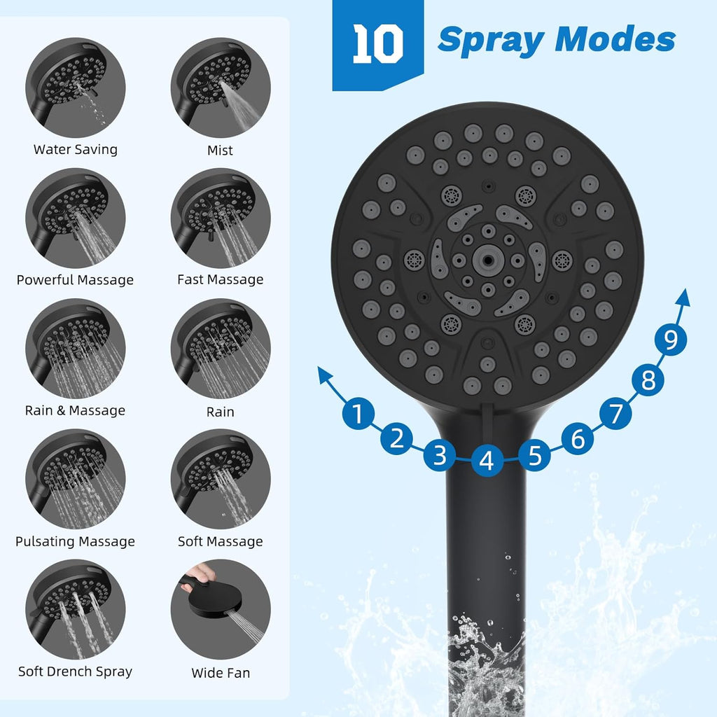 CUPC Certified 13'' Shower Head Combo, High Pressure 5 Spray Rainfall Showerhead, 10 Spray Mode Handheld