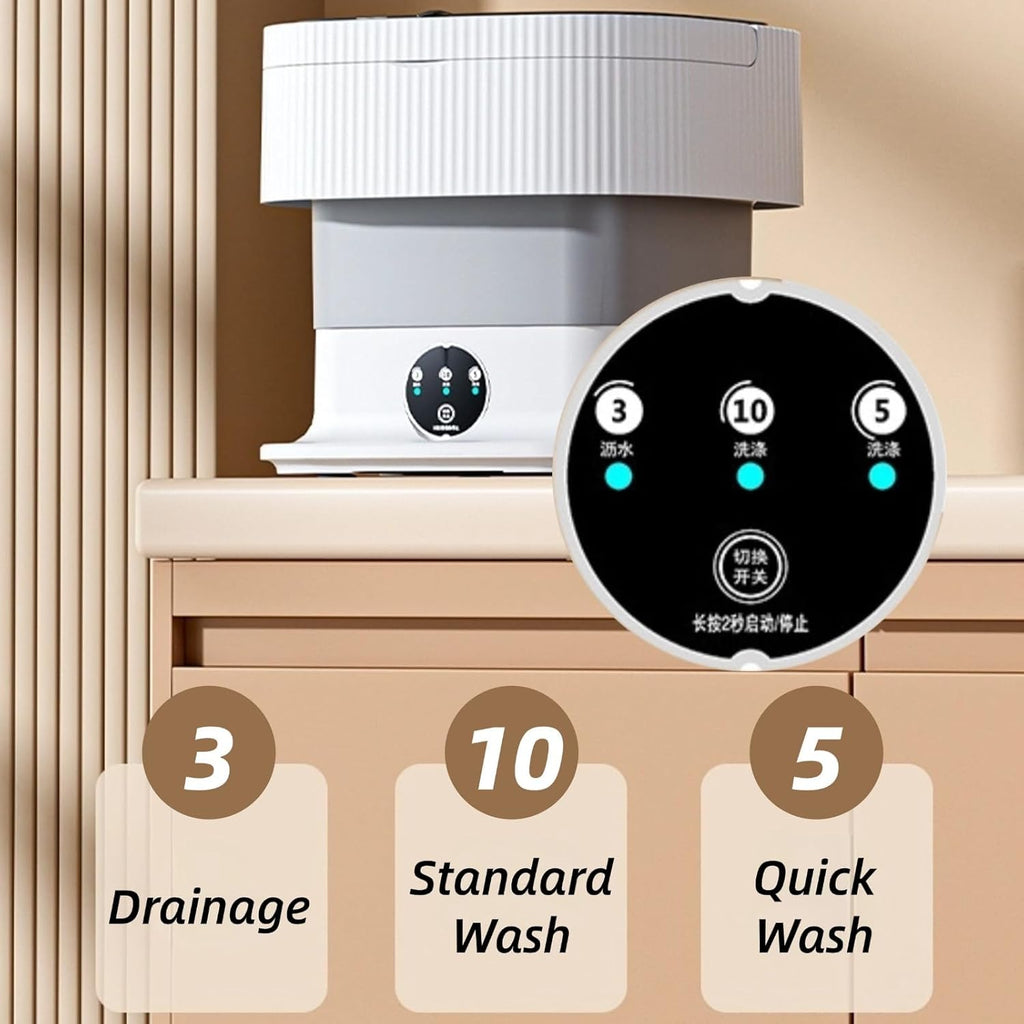 Portable Washing Machine 10L Foldable Mini Washer and Spin Dryer Deep Cleaning Compact Baby Clothes Underwear Washer