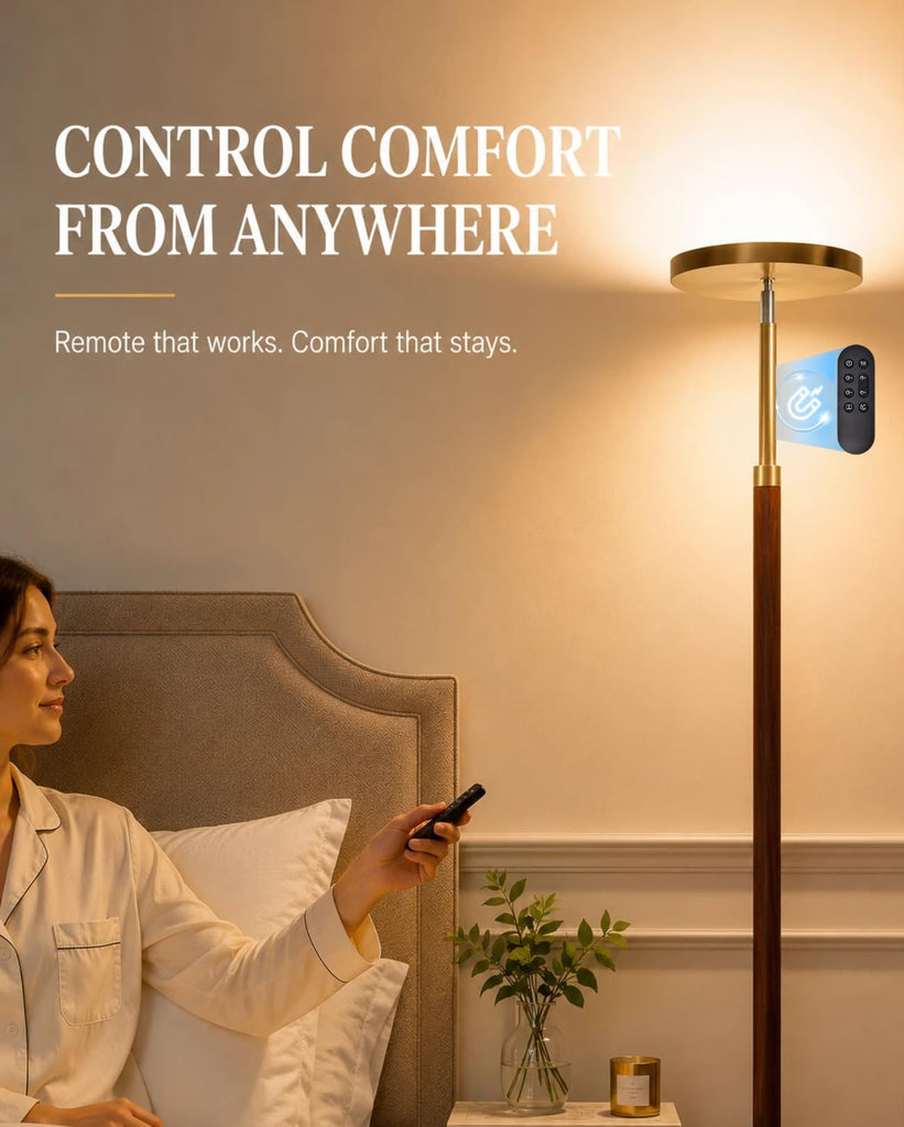 Wood LED Torchiere Floor Lamp with Remote, 3000LM Dimmable