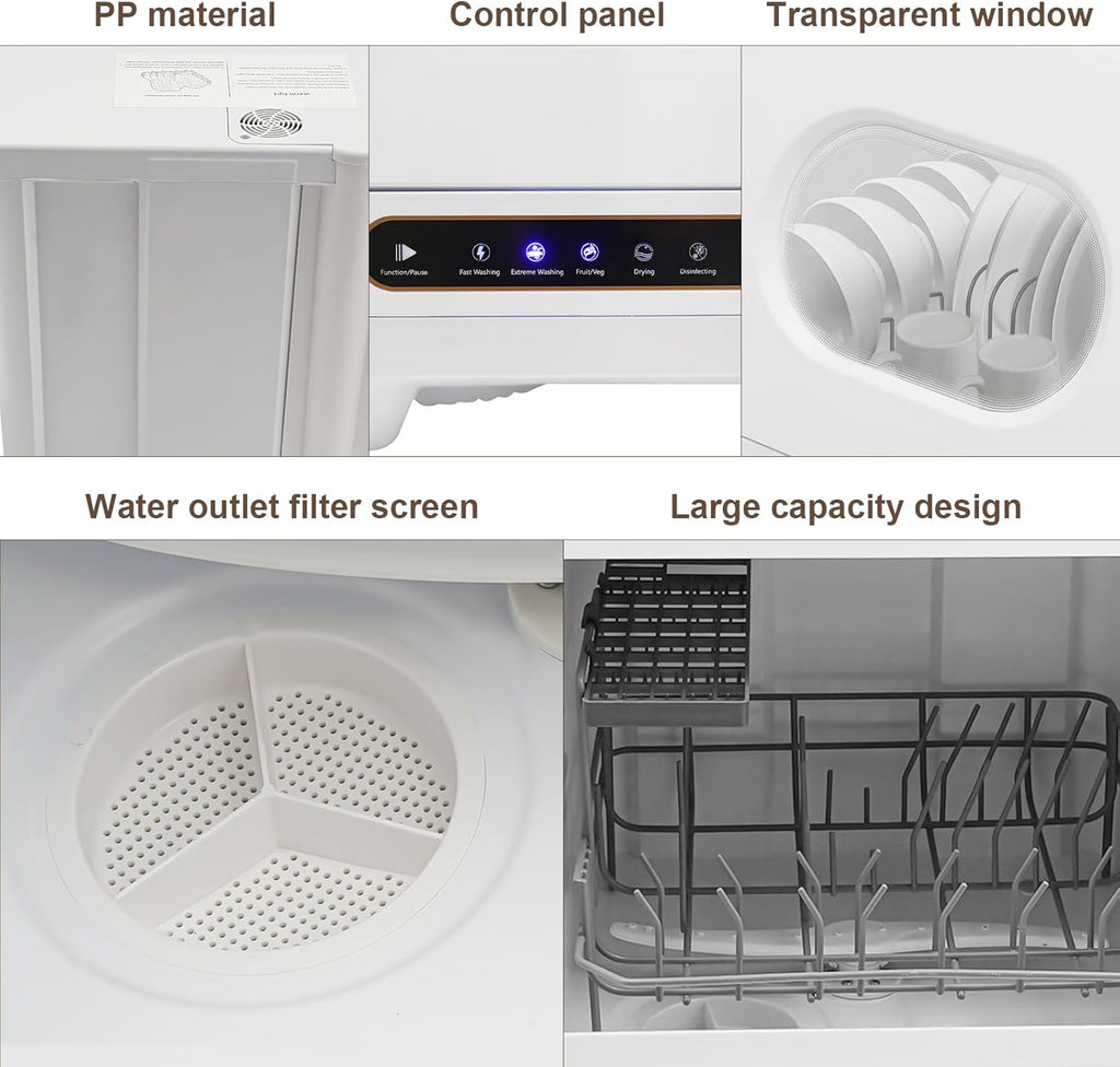 Countertop Dishwasher, 800W 110V Mini Dishwasher Low Noise Portable Dish Washer With 5intelligent Washing Functions
