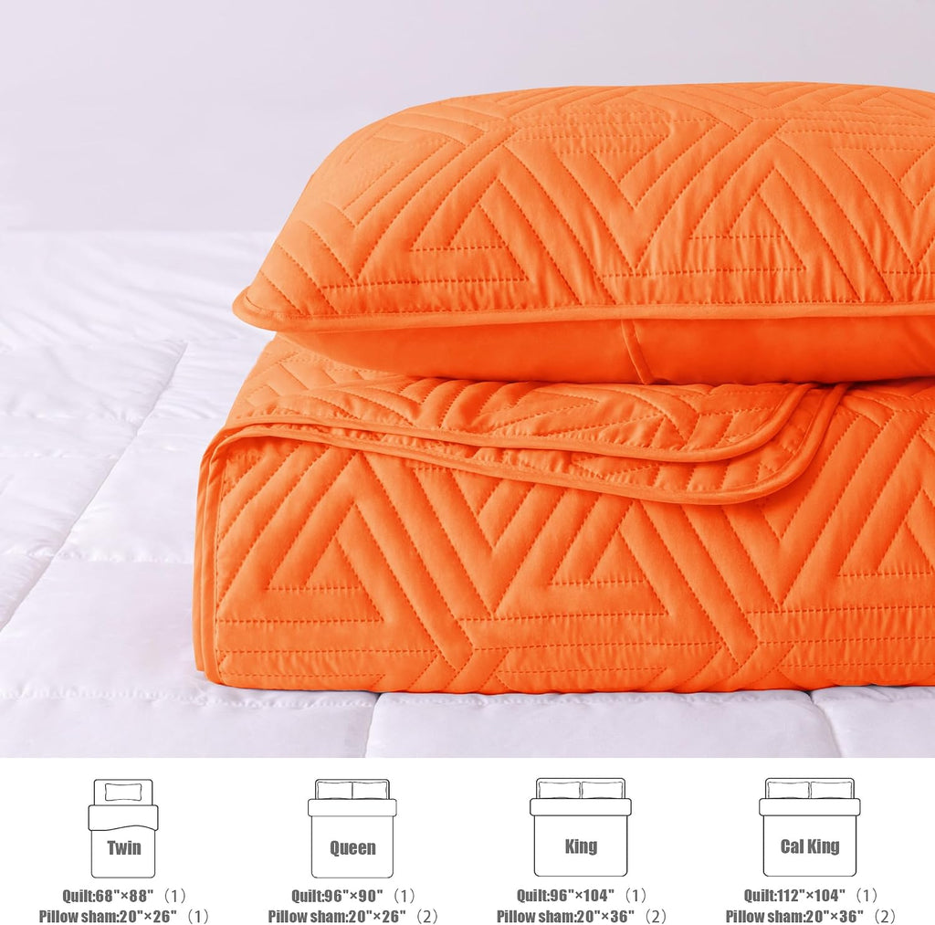 Soft Quilt Set for All Seasons, 3-Piece Ultrasonic Geometric Quilts Bedding Set, Lightweight Reversible