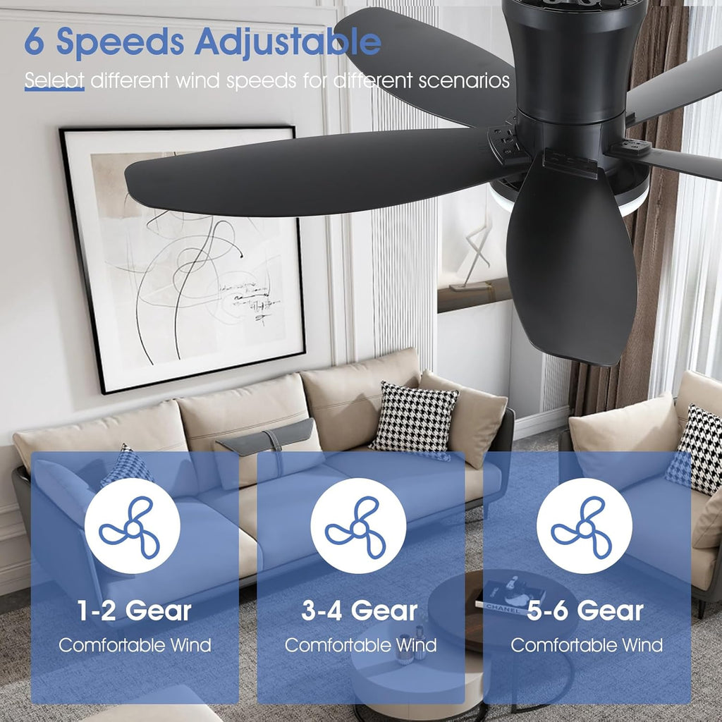 Flush Mount RGB Ceiling Fans with Lights-36 Low Profile Ceiling Fan with Light and Remote/APP Control,DC Reversible,LED Dimmable Black Ceiling Fans for Bedroom,Indoor/Outdoor Patio Use
