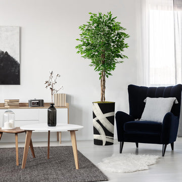 Artificial Tree in Optional Designed Pot, Fake Ficus Silk Tree for Indoor and Outdoor Home Decoration - 75" Overall