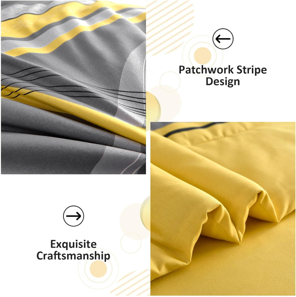 Yellow Comforter Set, 8 Pieces Bed in a Bag Patchwork Striped Bedding Sets, Boho Soft Microfiber Bedding