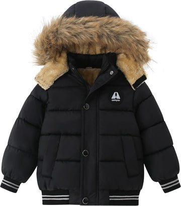Toddler Down Winter Coat Boys Girls Fleece Jacket Hooded Thickened Warm Coat Outerwear for Kids 1-6 Years