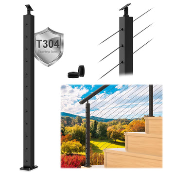 42" Modular Cable Railing Stair Post for Deck Porch, Surface Mount