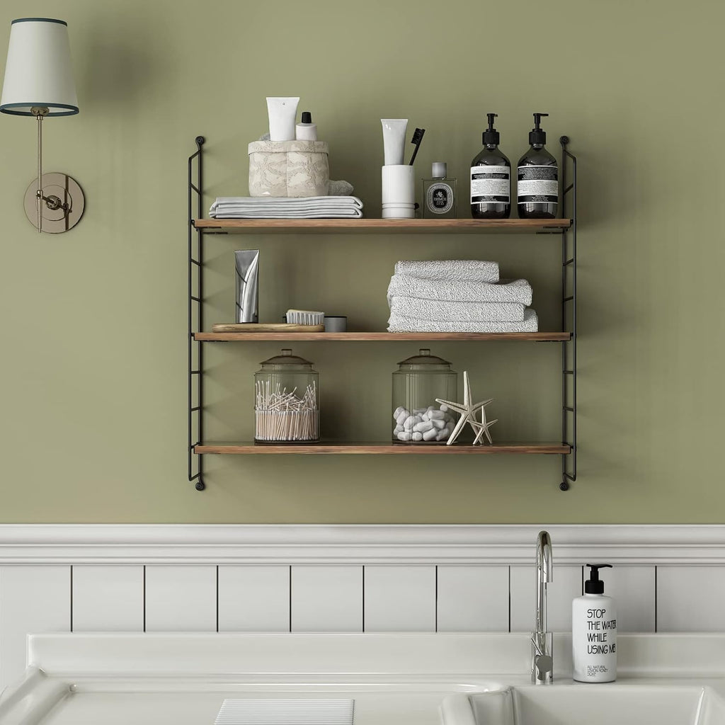 Floating Shelves Rustic Wood Wall Shelves Adjustable Metal Frame Decorative Hanging Storage Shelves 24 Inch (24 in)