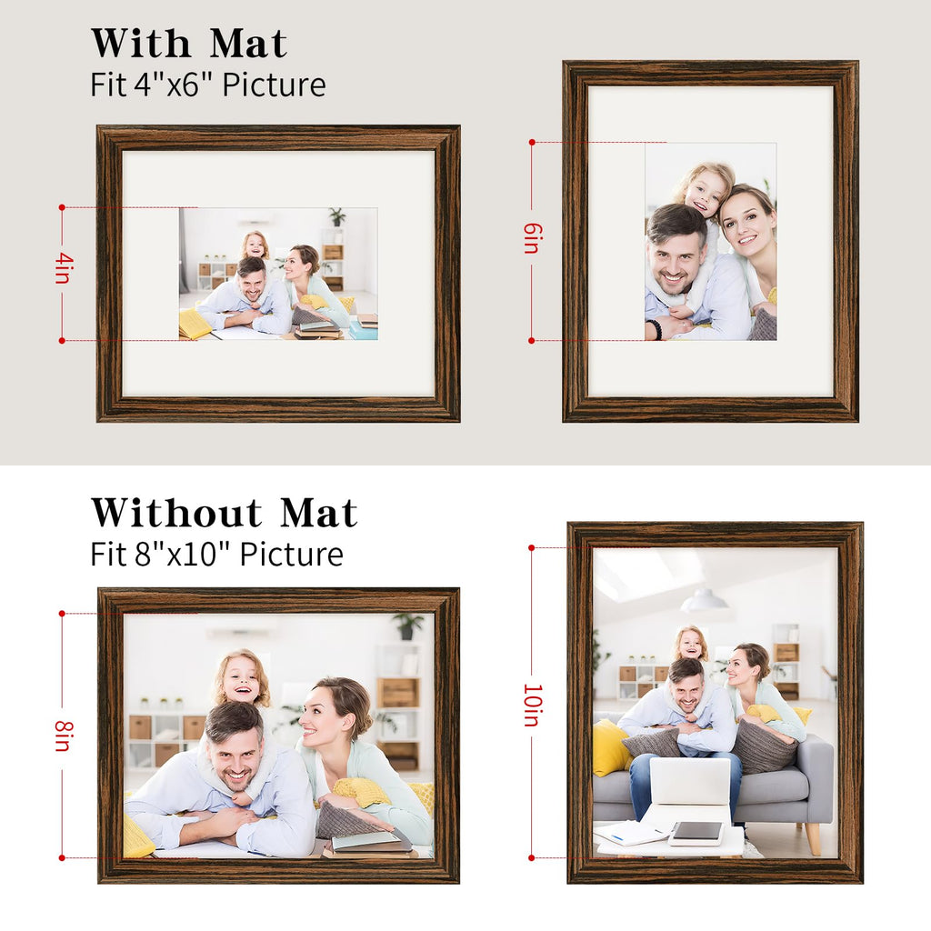 8x10 Picture Frames Solid Wood 4x6 Photo Frame with Mat Ebony 2 Pack