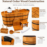 47" Cedar Wood Japanese Soaking Tub - Adult Wooden Bathtub with Steam Package & Accessories
