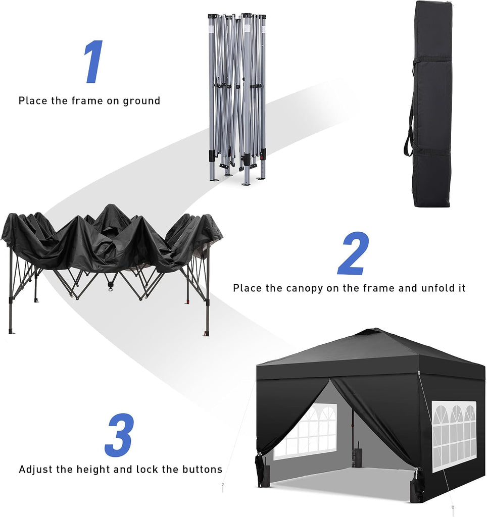 10x10 Pop Up Canopy Tent with 4 Sidewalls, Easy Set up, Outdoor Silver Coated Beach Gazebos, Carpas with 4 Sandbags
