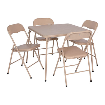 Madison 5-Piece Folding Card Table and Chair Set, Tan