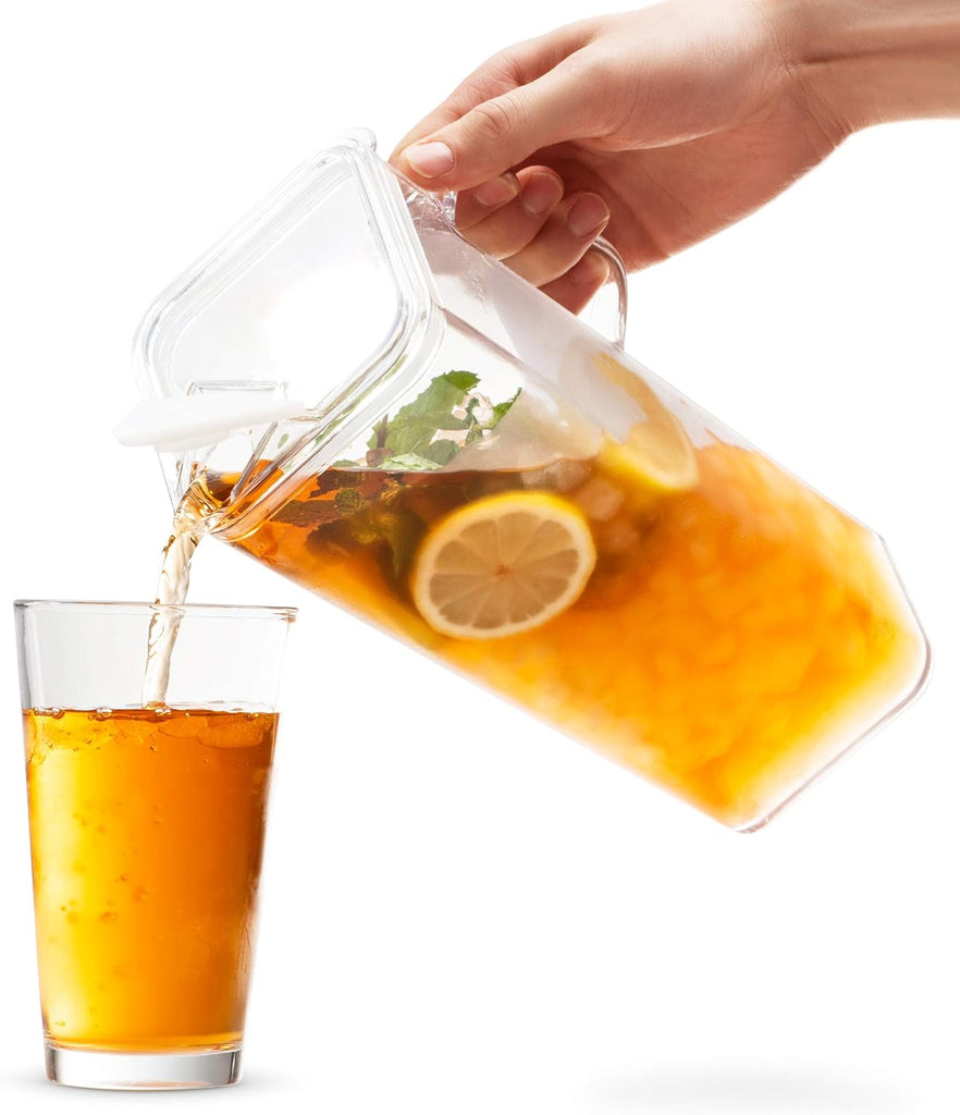 Tritan Plastic Water Pitcher with Lid - BPA-Free, Square Water & Iced Tea Pitcher - Dishwasher Safe - Tea, Sangria