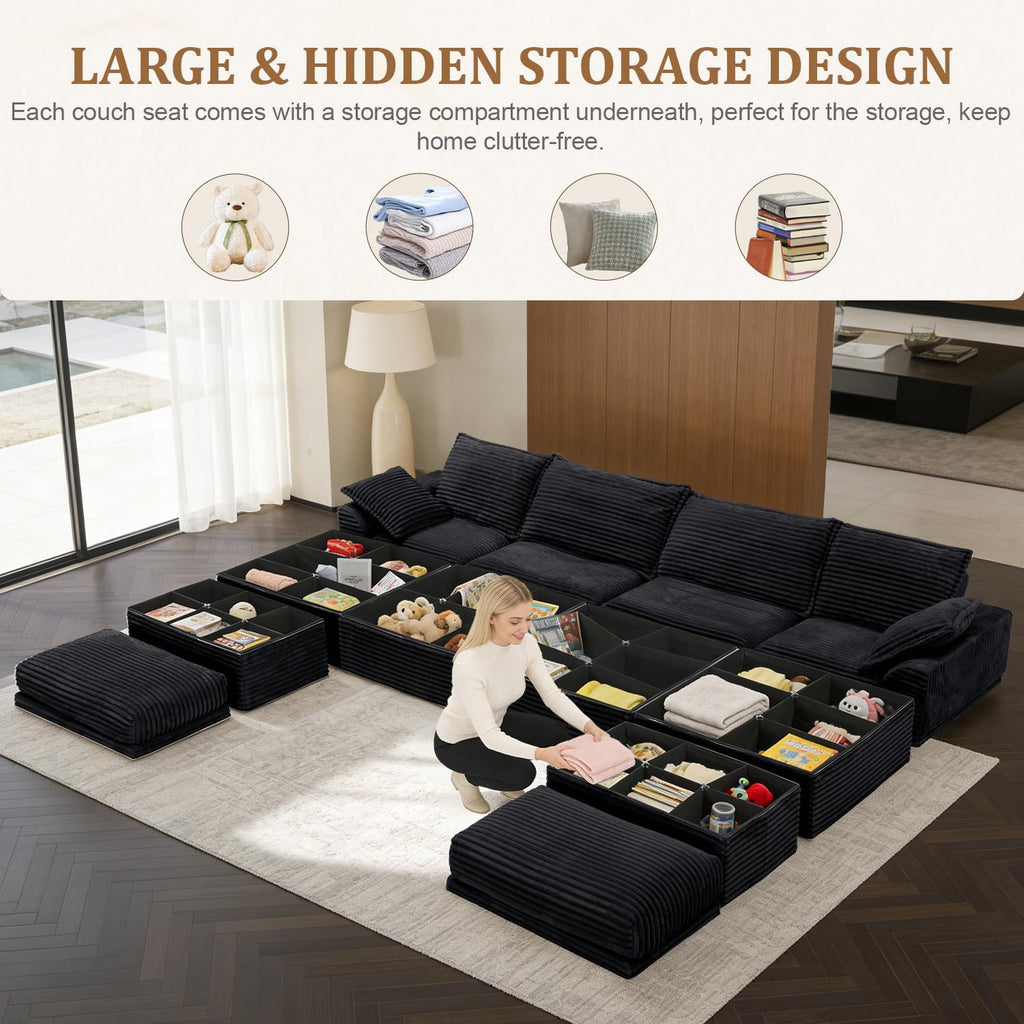 Upgrade Boneless Couch with Storage, Extra Deep&High Seat Modular Sectional Sofa 4 Seater U Shaped Cloud Couch with