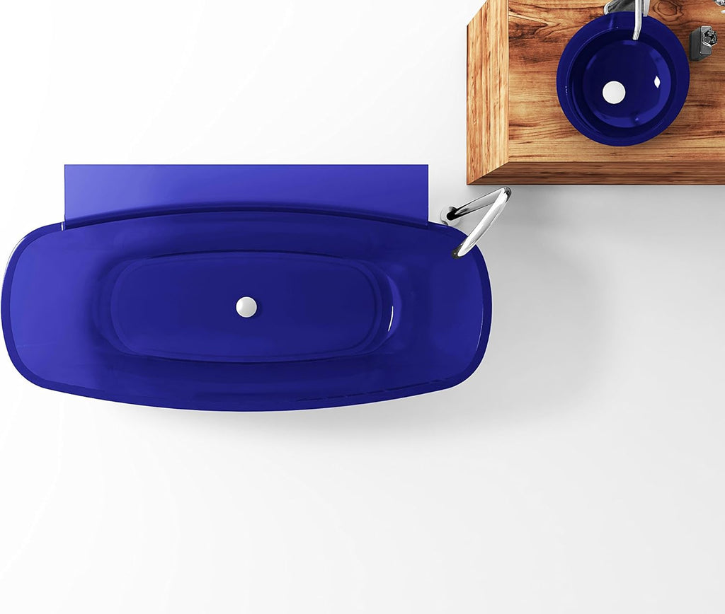 62" Flat Bottom Man Made Stone Freestanding Bathtub - Translucent Regal Blue - Vida Series FT-AZ523-BL
