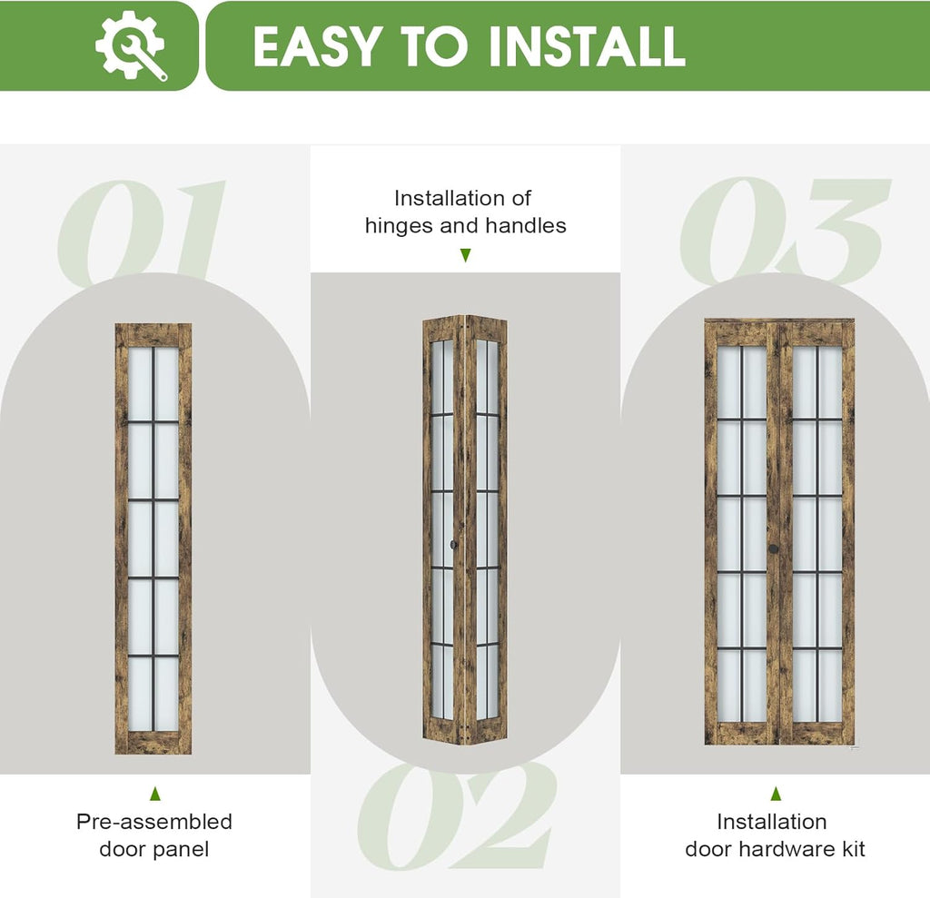 Preassembled Bifold Closet Doors for 36" X 80" Opening, Country Style,Space Saving, Tempered Frosted