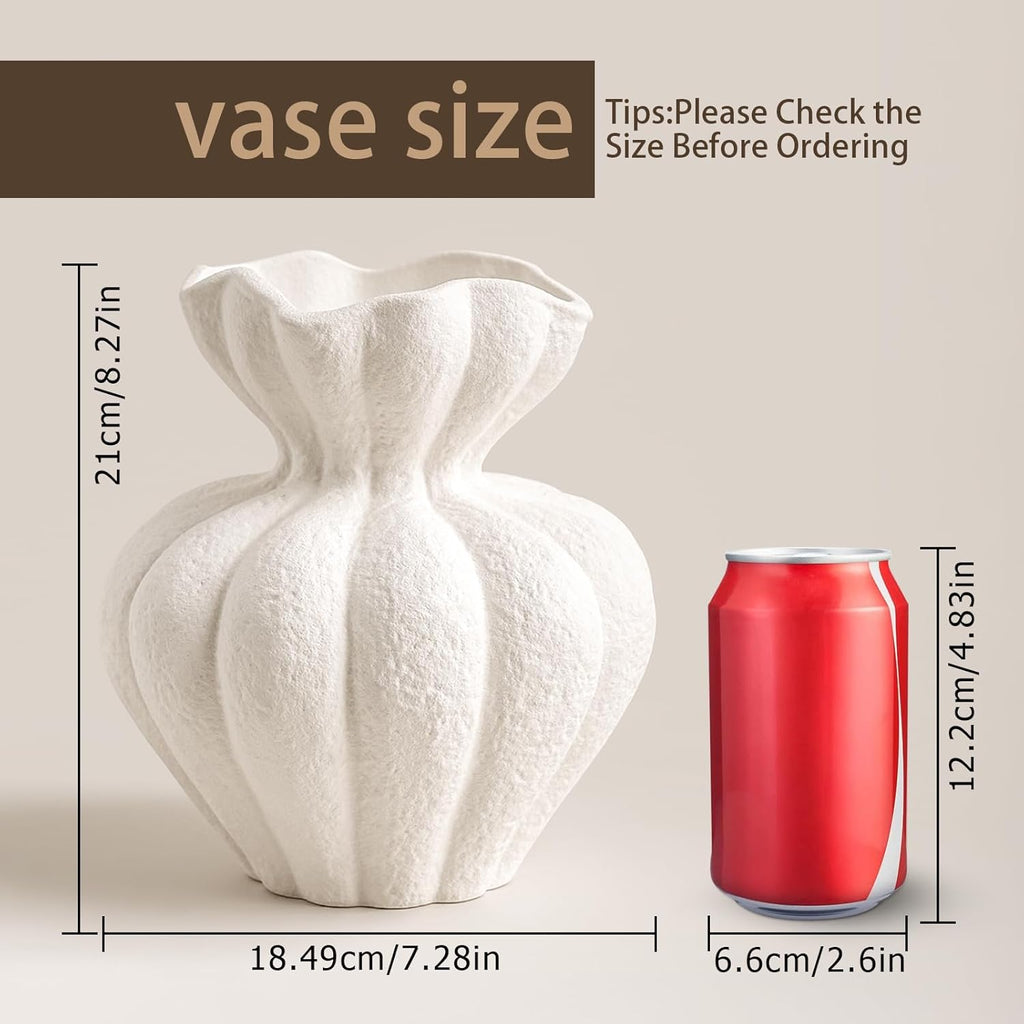 White Ceramic Vase, 8.2 Inch Modern Boho White Flower Vase