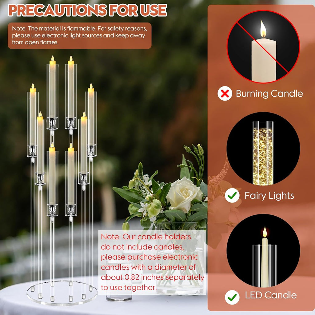 4 Sets 8 Arm Acrylic Candle Holder, Mjkeomo 38.5'' Tall Candelabra Centerpieces for Tables Clear Candlesticks Holder