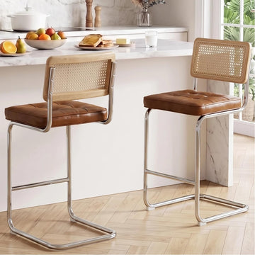 Natural Rattan Counter Stools Set of 2, 26" Modern Boho Barstools