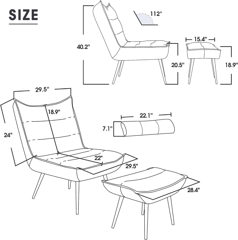 Wingback Accent Chair with Ottoman, Modern Bronzing Fabric Upholstered Club Chair for Small Space, Living Room 4400