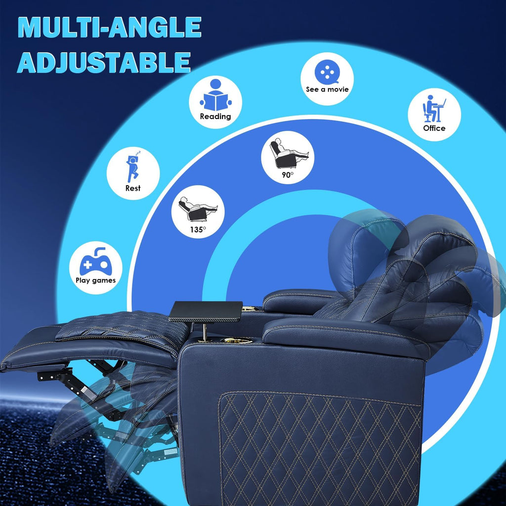 Chic Top Grain Leather Home Theater Seating Power Headrest Recling Movie Gaming Recliner Sofa with 7 Colors Ambient