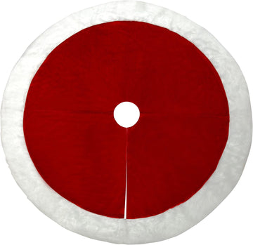54 Inch Diameter Large Dark Red Velvet Tree Skirt with Hi-Pile White Border - Classic Extra Large Size Plush
