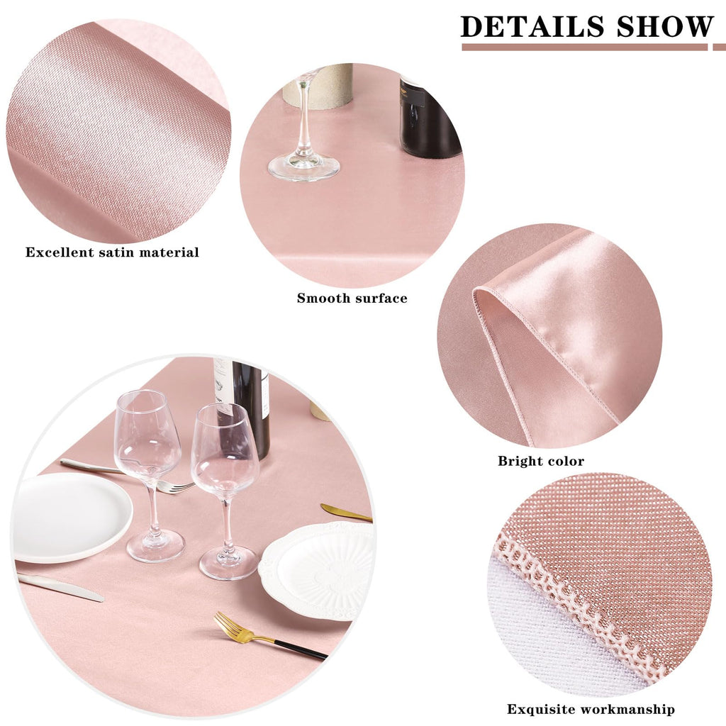 2 Pack Satin Rectangular Tablecloth, 102 x 58 Inches, Rose Gold