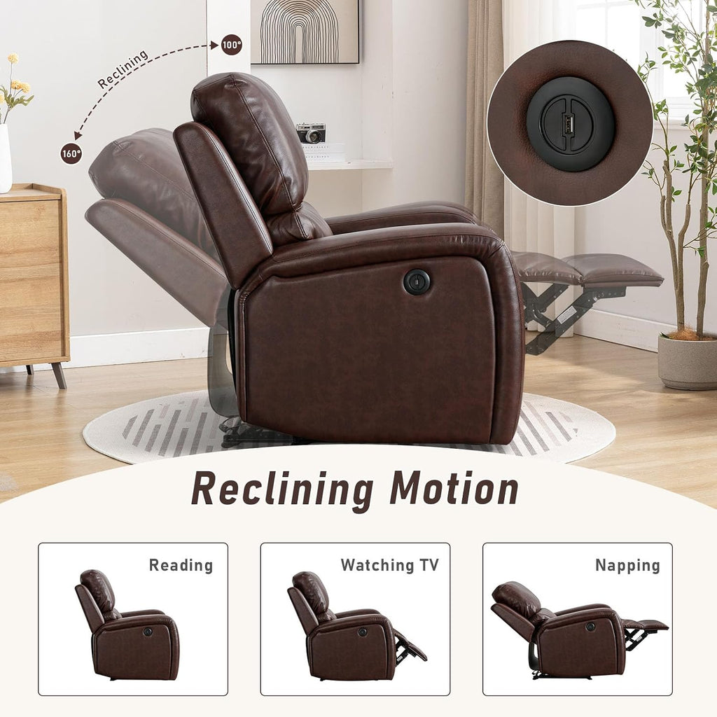 Electric Recliner Chair, Soft PU Leather Power Recliners with Padded Backrest, Single Overstuffed Heavy Duty
