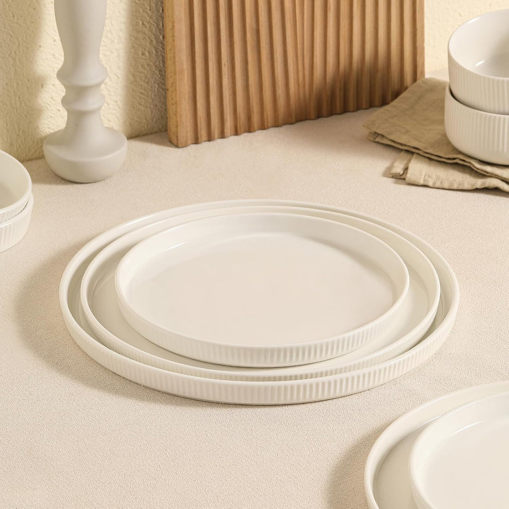 Round Serving Platters 3-Pack (12.8"/10.8"/8.8") - White Porcelain Serving Trays for Veggie, Fruit, Cheese, Snack