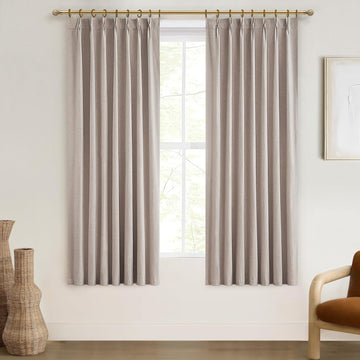 Textured Thick Burlap Cafe Small Window Curtains 45 Inch Length, Boho Farmhouse Pinch Pleated Curtains Blackout Heat