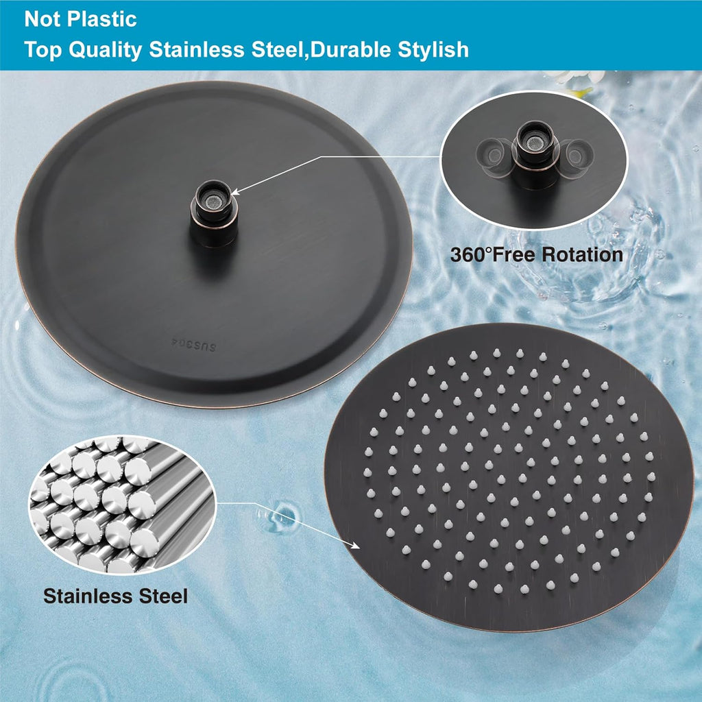 Round Rainfall Shower Head High Pressure Stainless Steel Waterfall Large Rain Shower Head Ultra Thin Design,Oil Rubbed