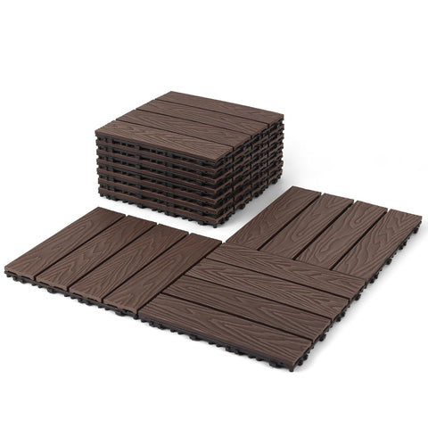 Composite Interlocking Deck Tiles Outdoor, 12"x12" Waterproof Decking Tiles Outdoor, Straight Grain Outdoor Deck Tiles