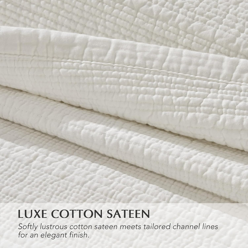Channel Stitch 100% Cotton Quilt Set, Pre-Washed Cotton Sateen Coverlet Bedspread, 3-Piece Soft & Breathable