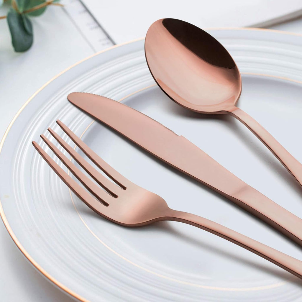 Copper Silverware Flatware Set, 60-Piece Stainless Steel Cutlery Set for 12, Mirror Finish