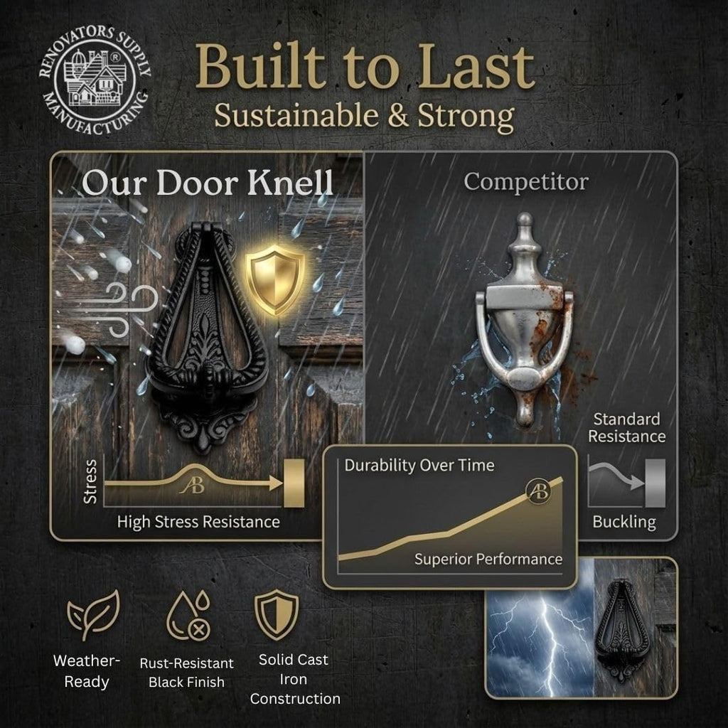 ᴹ Heavy Ornamental DesignDoor Knocker - Cast Iron Construction, RSF Finish, 7 Inch Long with Mounting Hardware