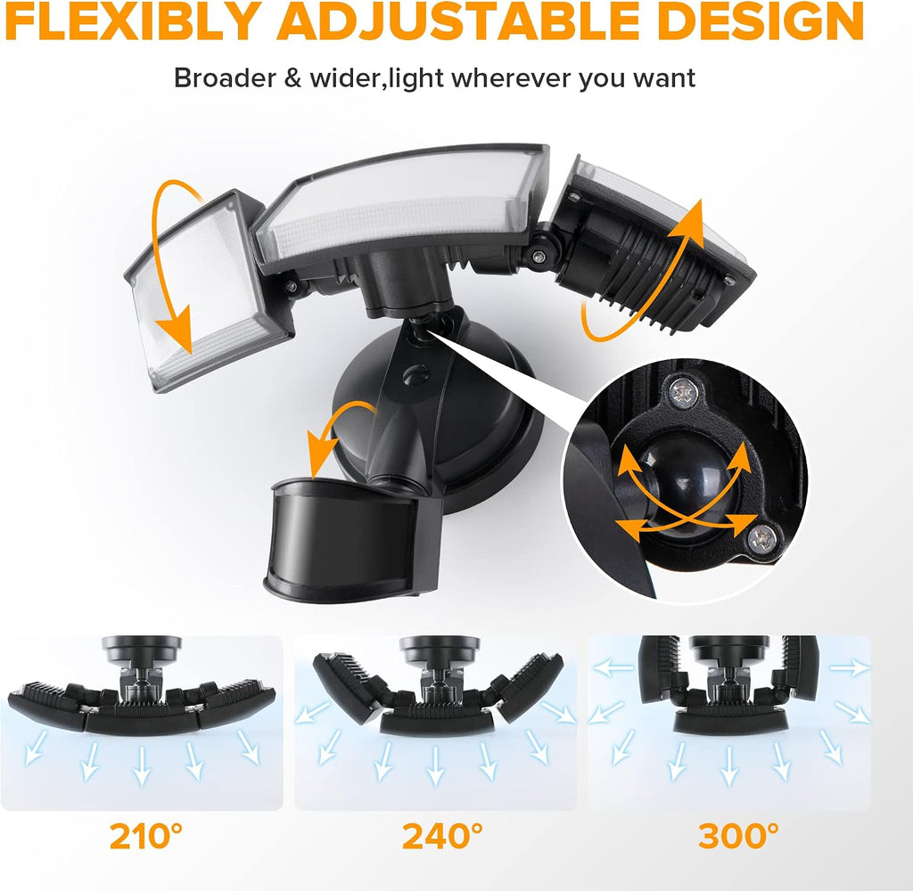 72W 7500LM LED Security Lights Motion Sensor Light Outdoor, 5000K Daylight, IP65 Waterproof, Dusk to Dawn, 3-Head