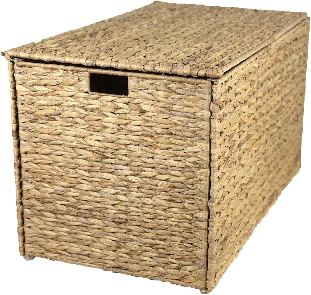 Water Hyacinth Storage Basket with Lid, 52.8 Gallon (200L) Wicker Storage Trunk with Handles, Handwoven Large Wicker