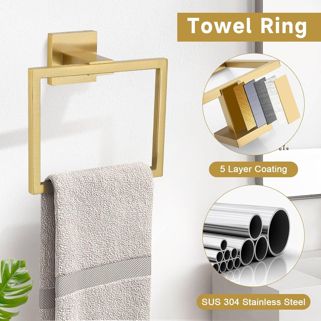 10-Piece Bathroom Hardware Accessories Set-Brushed Gold Towel Bar, Holder & Racks-SUS304 Stainless Steel-Wall