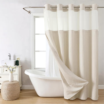 No Hooks Polyester Textured Shower Curtain with Snap-in Fabric Liner Set, Hotel Luxury Decor Shower Curtains with See