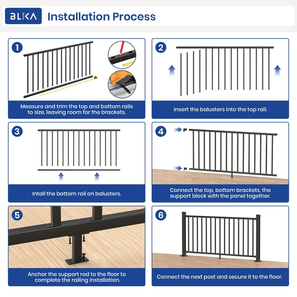 42 in H. x 8 ft W. Aluminum Deck Railing Kit with 45 in Post